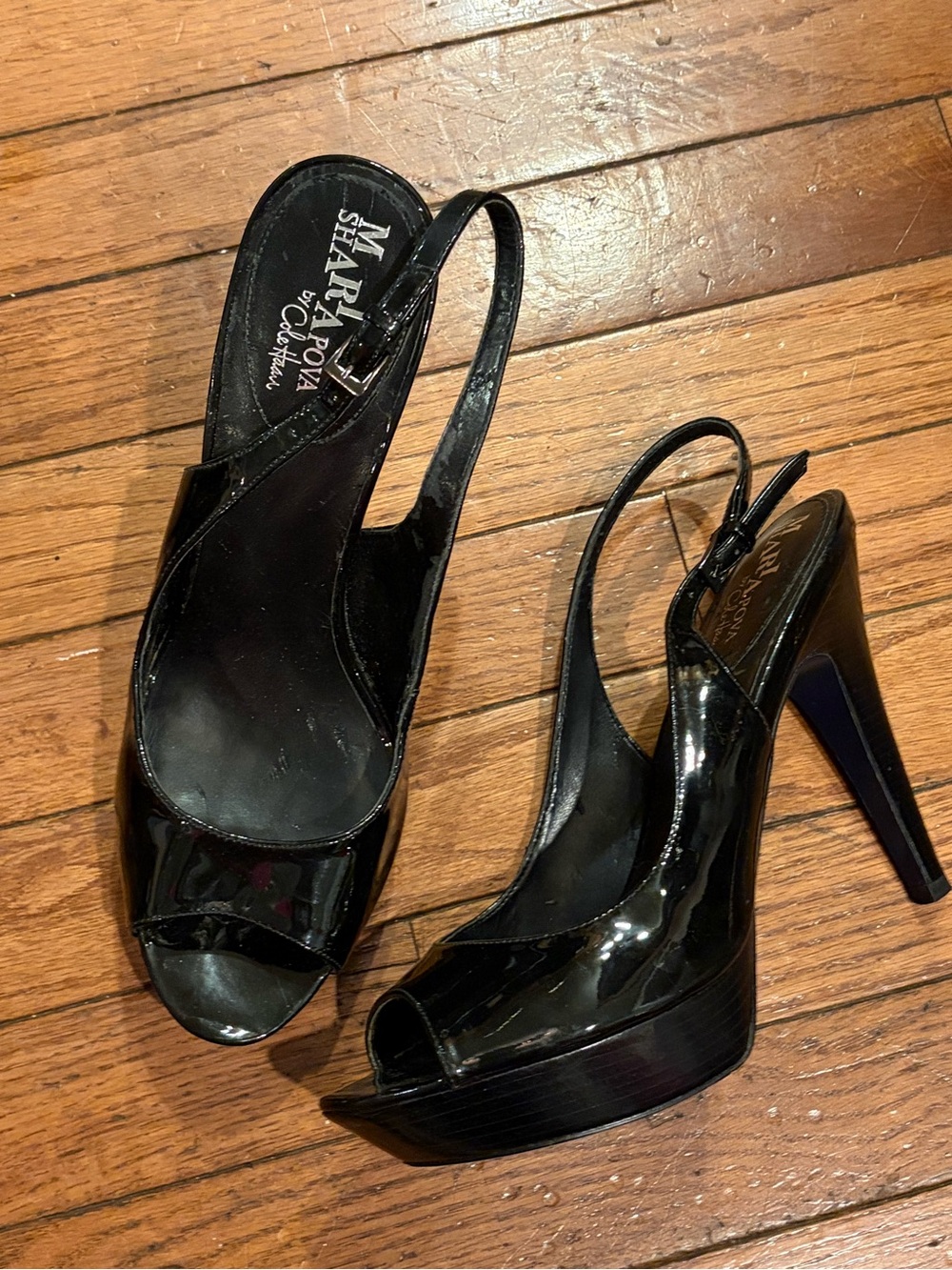 MARIA SHARAPOVA by COLE HAAN US 8.5 Black Patent Renefrow Slingback 5" Heel Shoe